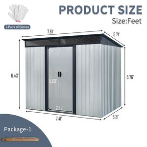Casetta da Giardino in Metallo Bianca e Nera 2,4m x 1,8m con Porte Scorrevoli Chiudibili a Chiave e Pannello Trasparente per Giardino e Prato - Product Image 6