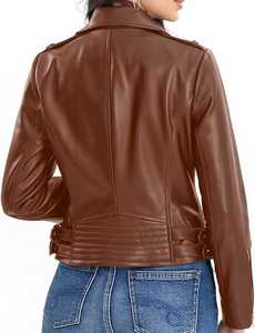 Blouson aviateur en cuir véritable rembourré de coton de haute qualité pour femme, hiver, rouge/marron foncé, grandes tailles, vêtements d'extérieur - Product Image 4
