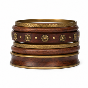 Wooden <b>Bangle</b> Set with Gold Accents Wooden <b>Bangle</b> <b>Bracelets</b> Women Girls Handmade Eco-Friendly Wall Hanging Unisex Traditional - Product Image 3