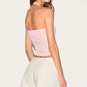Body de mujer 2026 rosa estilo francés con cuello halter, corsé con cremallera frontal, sin costuras, moldeador, sin mangas, ajustado, top de moda - Product Image 3