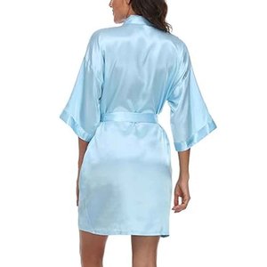 Wholesale Plain Satin Polyester Women's <b>Robes</b> Kimono Bathrobe V-neck Party <b>Beach</b> Bridal Bridesmaid Wedding Sleepwear Custom Logo - Product Image 5