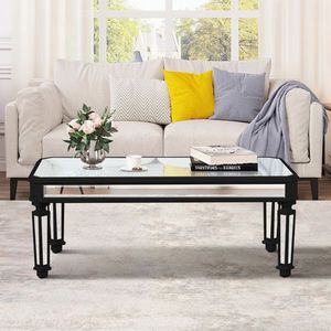 Tavolino rettangolare in legno intagliato Vintage moderno con finitura a specchio in argento 24 \ "D X 48 \" W X 18 \ "H per l'ufficio soggiorno - Product Image 4