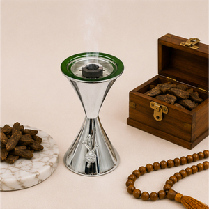 Luxury Silver Metal Hourglass <b>Bakhoor</b> Burner Modern Stainless Steel Arabic Mabkhara Incense Holder for <b>Oud</b> Frankincense Home - Product Image 6