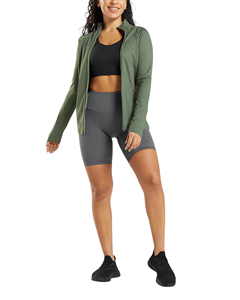 Women's Lightweight Breathable Four-Way Stretch Spandex/Nylon Seamless Full Zip <b>Yoga</b> <b>Jacket</b> Crop Top Thumbholes Stand Collar - Product Image 4
