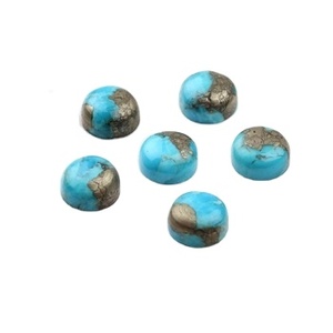 Piedras Preciosas Sueltas de Pirita Turquesa de Alta Calidad, 14 mm, Redondas, Planas, Lisas, Tipo Cabujón, para Fabricación de Joyas, Aretes, Proveedor Mayorista - Product Image 1