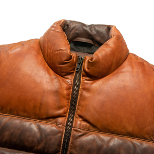 Chaleco de Cuero Genuino para Hombre, Acolchado, Marrón, Sin Mangas, Chaqueta de Plumón, Chaleco Abrigado para Invierno - Product Image 5