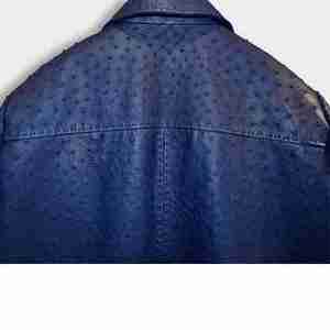 Men's Blue PU Bomber Jacket Embossed Pattern Zipper Closure Turn-<b>down</b> Collar Casual Autumn Style Regular Fit - Product Image 3