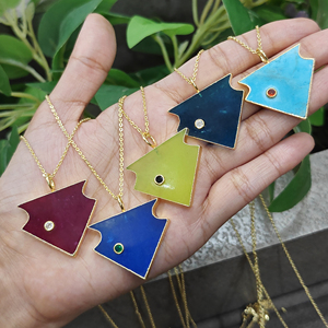Fashion jewelry <b>necklaces</b> jade turquoise gemstone arrowhead pendant with cz accents 18k gold plated geometric <b>statement</b> <b>necklace</b> - Product Image 1