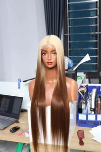 Peluca frontal de encaje ombré marrón caramelo con raíz oscura, 100% cabello humano vietnamita, encaje transparente, sin pegamento, pre-arrancada, al por mayor - Product Image 3