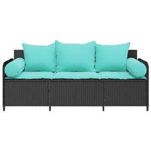 Sofá de patio de ratán sintético negro de 3 plazas con cojines, sofás de jardín - Product Image 4