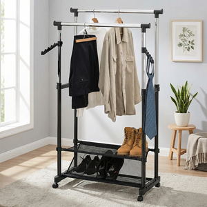 OEM Double Metal Hanging Clothes Display <b>Racks</b> Factory Manufacturer Home Housewares Storage for Laundry EBay Organizer - Product Image 1