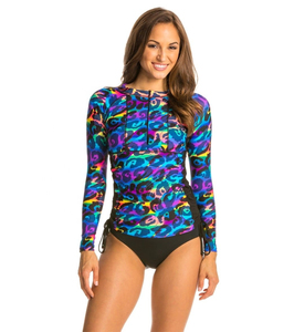Haut de bain anti-UV en Spandex et Polyester pour femme, manches longues, imprimé léopard arc-en-ciel, collection Premium 2026, idéal pour les activités de plein air - Product Image 1