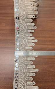 Wholesale Pearl Bead Mirror Embroidery Scalloped Lace Border Hand Look Designer Indian Ethnic <b>Kaftan</b> Saree Garment Decoration - Product Image 2