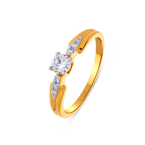 Anillo de Diamantes Solitario de Oro Amarillo de 18K de Primera Calidad con Detalles de Pavé en los Hombros para Mujer, Joyería Fina, Anillo Solitario de Oro Amarillo de 18K - Product Image 1