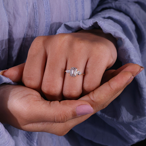 Emerald Cut Moissanite Engagement Ring Pear Side Stone Diamond Ring Yellow Gold Bridal Jewelry for Women - Product Image 6
