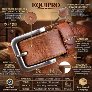 Ceinture en cuir de vachette marron vintage EquiproMen, motif rayé, boucle à ardillon en alliage, respirante, décontractée, durable, personnalisable - Product Image 4