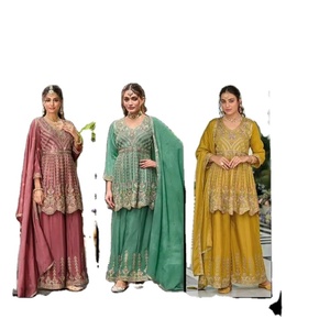 Última Colección de Salwar Kameez Hevey Chinon Bordado, Listo para Usar, con Trabajo en la Parte Delantera y Trasera, para Fiestas de Adultos, NUEVO DISEÑO - Product Image 1