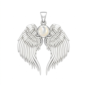 Pearl Guardian Angel Wing Birthstone Pendant Silver Plated with Round Pearl 3 cm Wing Charm <b>Necklace</b> Birthstone Jewelry - Product Image 1