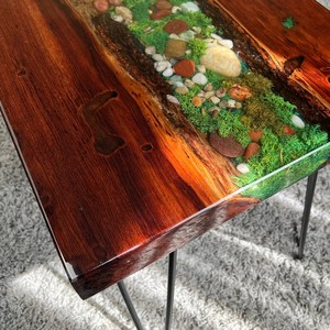 Emerald River Wooden Moss <b>Epoxy</b> <b>Table</b> Handmade Rustic Nature Inspired <b>Coffee</b> <b>Table</b> Artistic Pebble Forest Design Luxury Home - Product Image 5