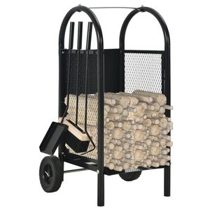 Carrito de leña de acero negro 11,8 "x 13,8" x 31,9 "Accesorio para chimeneas - Product Image 2