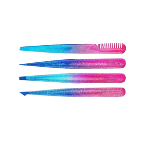 Ensemble de pinces à épiler en acier inoxydable tendance, pointe fine, outils d'épilation multifonctionnels durables, dégradé rose-bleu - Product Image 6