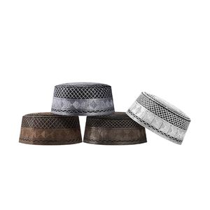 Chapeau de prière musulman Kufi pour hommes, casquette brodée avec motif de crâne islamique, bonnet, couvre-chef de prière arabe, omanais, turc, cadeau de l'Aïd, en soie et coton - Product Image 1