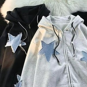 Sudadera tipo cárdigan de otoño para hombre, estilo europeo americano, 100% algodón, transpirable, cuello en V, corte holgado, con estampado de estrellas bordadas y bolsillo. - Product Image 6
