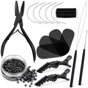 Kit d'outils pour extensions de cheveux, sac complet professionnel avec pinces pour extensions de cheveux, clips et crochet de traction - Product Image 1