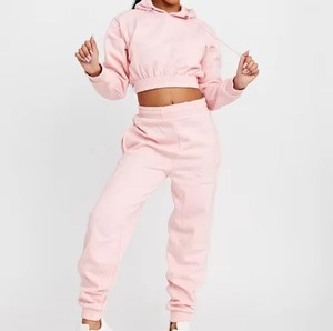 High Quality Women's Casual Crop Top Tracksuit Cotton Fabric 100% Cotton Quick Dry Breathable Solid <b>Pattern</b> Short Set for Winter - Product Image 4