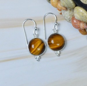 Wholesale Natural Tiger Eye Triple Stone <b>Earrings</b> 925 Sterling <b>Silver</b> Handmade Round Faceted Tiger Eye Drop <b>Dangle</b> <b>Earrings</b> - Product Image 1