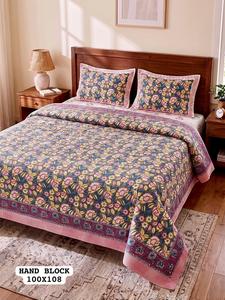 Draps de lit king size en pur coton, fabriqués en Inde, avec 2 taies d'oreiller réversibles à fermeture éclair, pour chambre à coucher, disponibles à la vente. - Product Image 6