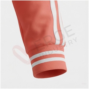 Unisex Coral Tracksuit Set Full Sleeve Stand Collar Zipper Front Striped Design Breathable Sporty Regular Fit Spring Wear - Product Image 6