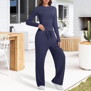 New Design Womens Long Sleeve Top Trouser <b>Set</b> Soft Cotton Casual Two Piece Outfit Comfortable Home Wear Ladies Matching <b>Set</b> - Product Image 5