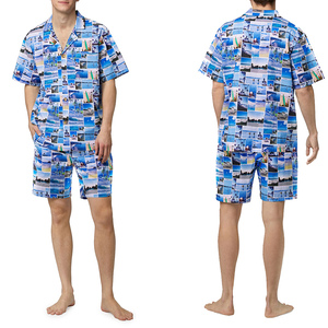 Conjunto de Pantalones Cortos Térmicos de Punto con Estampado Completo para Hombre, Ropa de Dormir Transpirable de Poliéster de Lujo - Product Image 1