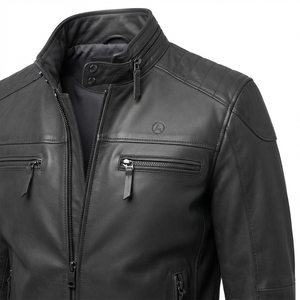 Chaqueta de Lona y Cuero PU para Hombre, Estilo Casual, Cuello Alto, Corte Ajustado, Suave, Ligera, Transpirable, Moda Otoñal, Estilo Motociclista - Product Image 5