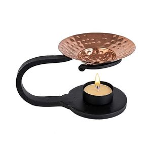 Modern Metal Tealight Candle Holder with Hammered Copper Bowl Decorative Essential Oil <b>Wax</b> <b>Melt</b> Burner - Product Image 1