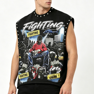 Fighting Street Style Men's Sleeveless Tank Top Anti-shrink Digital Printing O-<b>Neck</b> Design Polyester/Cotton Casual Franklin - Product Image 1