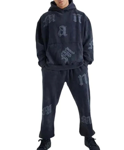 2026 Tracksuit For Men 100% Cotton Fleece Distressed Embroidery Track Suits ACID Wash Flare <b>Sweat</b> <b>Pants</b> For Winter - Product Image 5