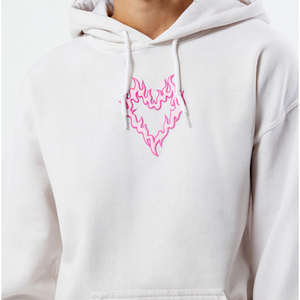 Sweat-shirt décontracté en coton blanc pour femme avec imprimé cœur flamme rose, coupe classique, poche avant avec logo, idéal pour l'automne - Product Image 3