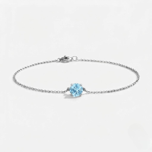 Rhaya Jewels 92.5% Sterling <b>Silver</b> Rhodium Plated Classic Solitaire Blue Topaz Chain Link <b>Bracelet</b> Prong Setting Unisex <b>Children</b> - Product Image 2