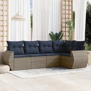 Conjunto de Sofá de Jardín de Poliratán Gris con Cojines, 5 Plazas, Muebles de Exterior, Diseño Contemporáneo - Product Image 3