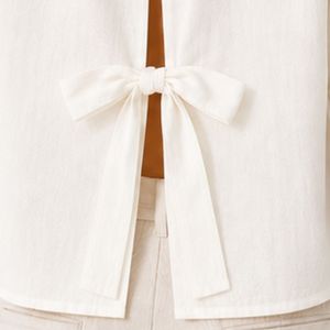 Camisa Corta Blanca Bordada Personalizada para Mujer, Blusa Casual de Verano con Botones y Manga Corta, Top de Moda con Logotipo Personalizado en Mezcla de Lino - Product Image 6