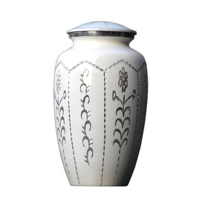 Ivory White Metal Cremation <b>Urn</b> for Ashes with Floral Band Adult Memorial <b>Urn</b> for Funeral and Home Display - Product Image 4