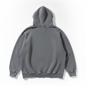 Sweat-shirt à capuche oversize pour homme, gris uni, en molleton de coton, avec ourlet délavé et poches, style automne - Product Image 6