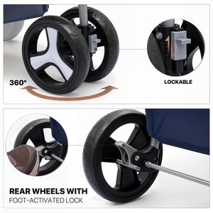 Poussette pour animaux de compagnie à trois roues TH-PPS-226 avec côtés en maille pliable et auvent pare-soleil idéal pour le jardin et le pique-nique - Product Image 2