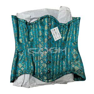 Premium Emerald Teal Brocade Corset Women’s Waist Trainer Custom Handmade Steel Boned Bustier - Product Image 1