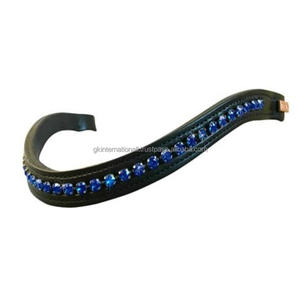 Bande de front de cheval en cuir de canal vide en forme de vague avec cristaux de marque personnalisés à 1 rangée bande de front de bride méga bling pour chevaux - Product Image 1