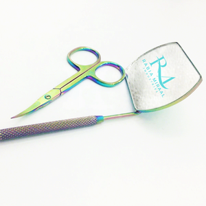 Multi Plasma Coated Color <b>Square</b> Shape Eyelash Extension <b>Mirror</b> And Diamond Grip Handle And Multi Color Cuticle Scissor Set - Product Image 2