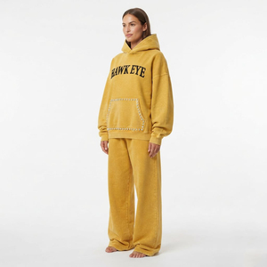 Conjunto Deportivo de Invierno para Mujer de Alta Calidad, Sudadera con Capucha y Pedrería, Pantalones Anchos de Felpa de Algodón Grueso - Product Image 5