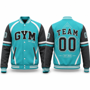 Chaqueta Varsity Unisex para Gimnasio, con Letras Bordadas, Mangas Gris Turquesa, Estilo Preppy de Invierno, Cierre Frontal con Cremallera, Forro Polar Resistente - Product Image 1